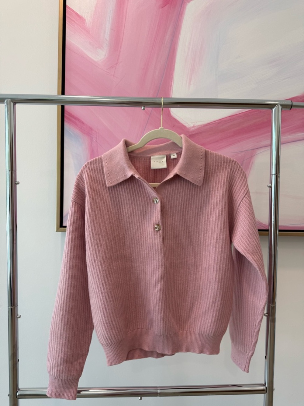 Varley Dusty Pink Collared Knit Sweater, size xs